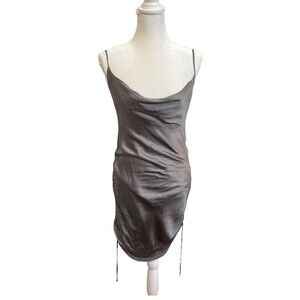 3/$30 Aritzia Wilfred Only Ruched Slip Dress Cowl Neck Satin Gray Women’s Size S